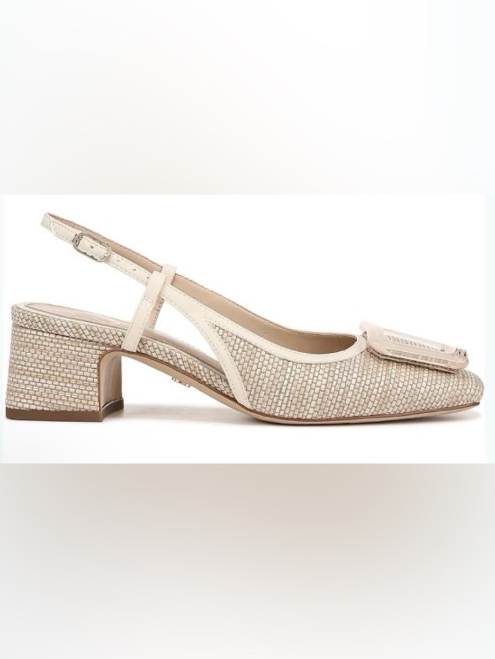 Sam Edelman Beige Woven Slingback Block-Heel Pumps - Picture 2 of 9